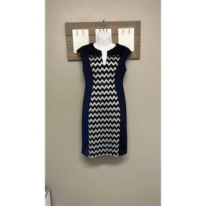 Connected Apparel Silky Sweetheart Neck Stretch Navy Sheath Dress- Size 6P